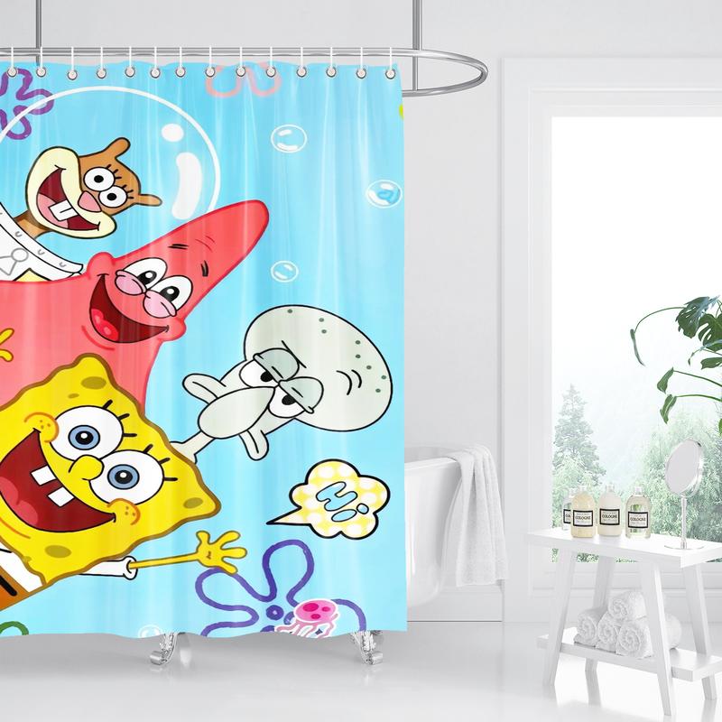 Spongebob Anime Shower Curtain Bathroom Accessories Decor Curtains for Living Room Cute and Funny