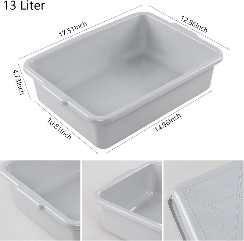 13 L Commercial Bus Tub, 3 Pack Plastic Dishpan Basin, Grey