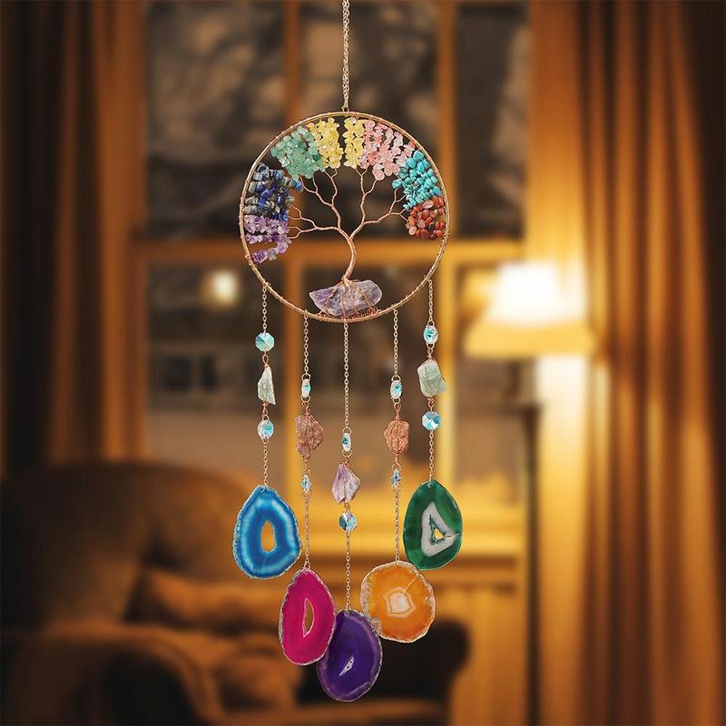 Colorful Tree Of Life Design Dream Catcher, 1 Count Hanging Decoration, Sun Catcher, Home Garden Window Decoration Dream Catcher, Holiday Gift