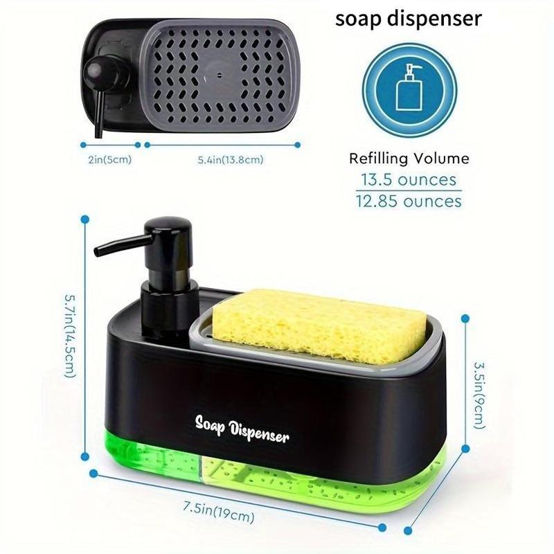 Soap Dispenser with Sponge Holder, 1 Count 2 in 1 Soap Dispenser, Sink Countertop Organizer, Dishwashing Liquid Dispenser for Kitchen Bathroom