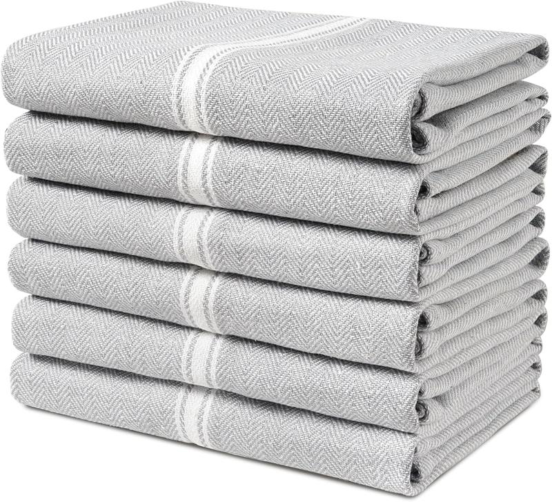 Kitchen Towels Set - Cotton Dish Towels for Kitchen, Super Absorbent Kitchen Hand Towel, Grey Tea Towels, Soft & Durable Dish Cloths, Pack of 6 – 15”x25”, Grey Chambray