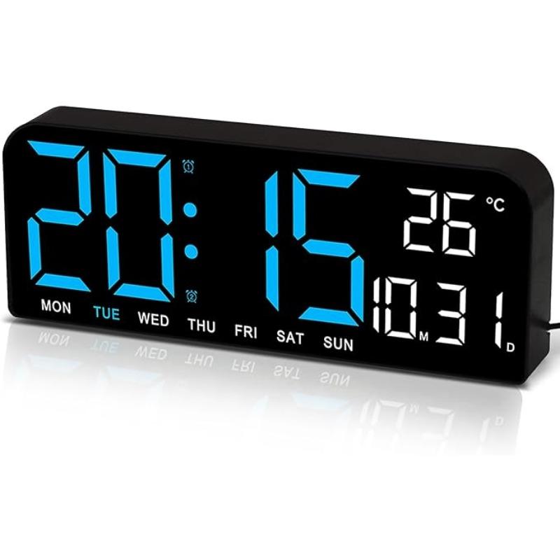 Digital Wall Clock Large Display,LED Wall Clocks for Living Room Decor, Digital Clock with Temperature DST Auto-Dimming Humidity Snooze - 12 24H, Silent Digital Clocks