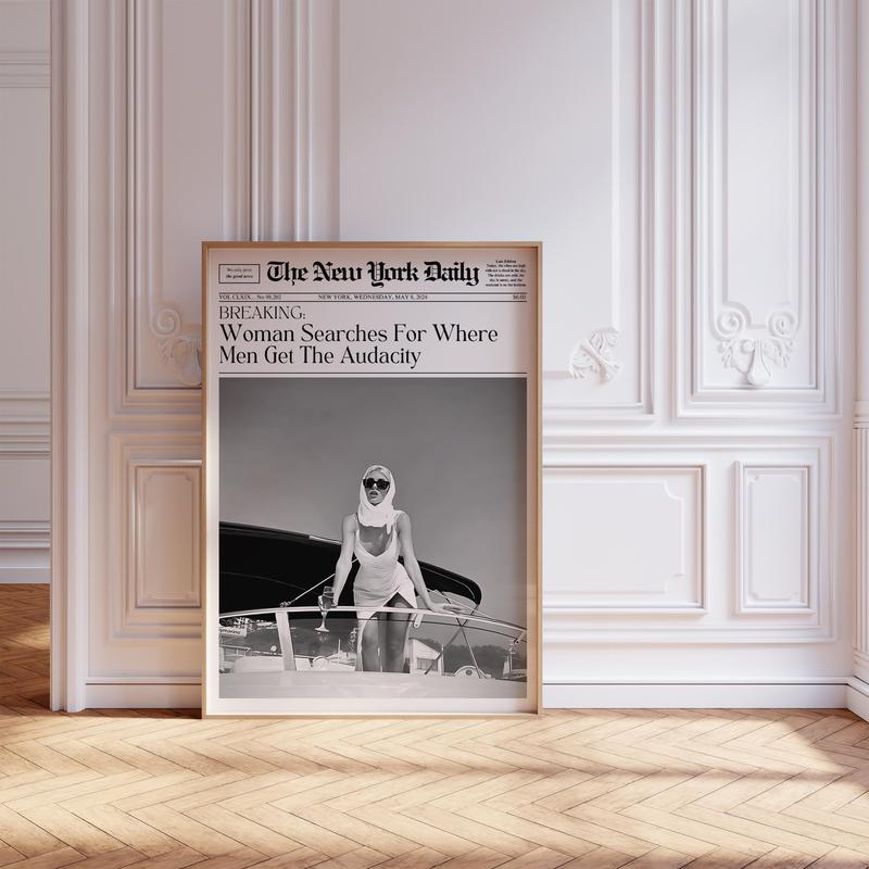 Trendy Retro Newspaper Wall Print New York News Wall Art, Woman Search For Where Men Get The audacity Poster No Frame, Girly Room Print