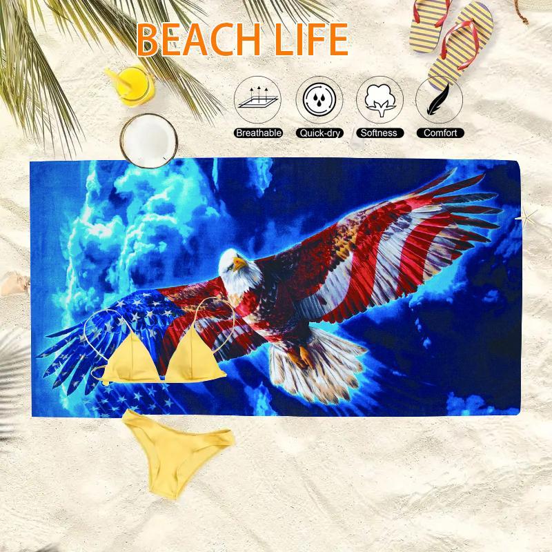 Eagle Pattern Beach Towel, Beach Blanket, Mat, Portable Quick Drying Beach Towel, Beach Blanket, Mat, Soft Absorbent Towel, Suitable for Yoga, Tourism, Swimming, Beach, Fitness, Camping, Gifts