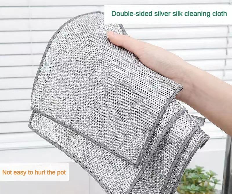 Double-Layer Cleaning Cloth,Stainless Steel Rag,Multipurpose Dishcloth Wet and Dry Use, Pack of 5