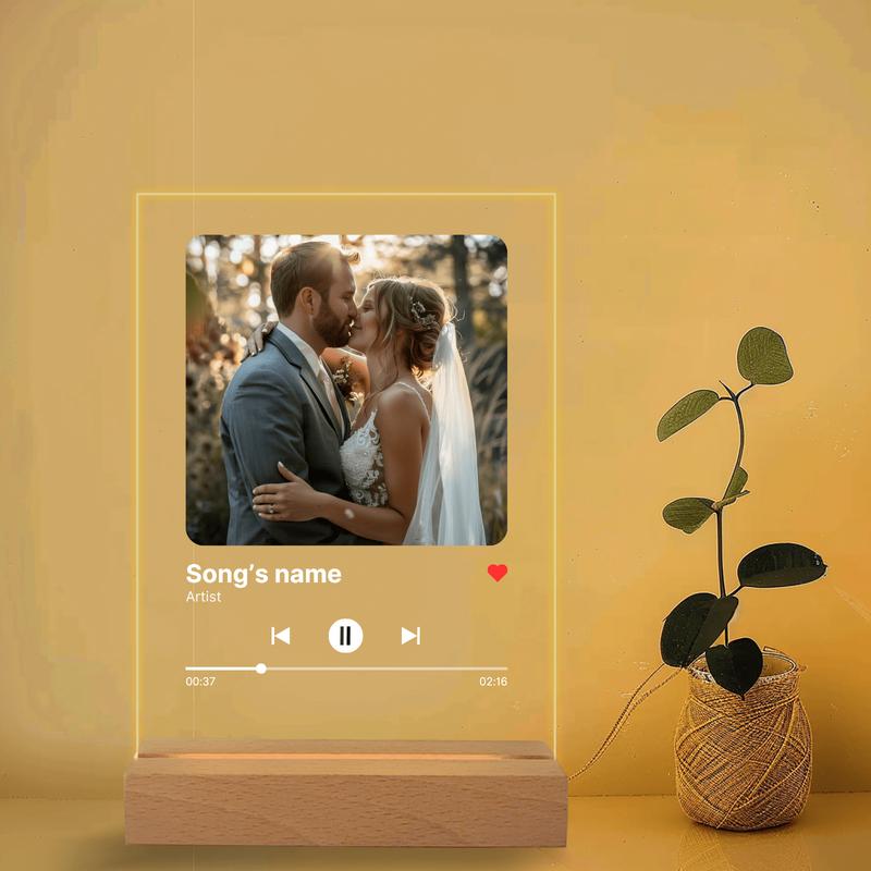 Custom Song Photo Plaque | Your Photo + Song Code + LED Wooden Base | Personalized Photo Frame, Best Gifts for Girlfriend Boyfriend Couple home decor