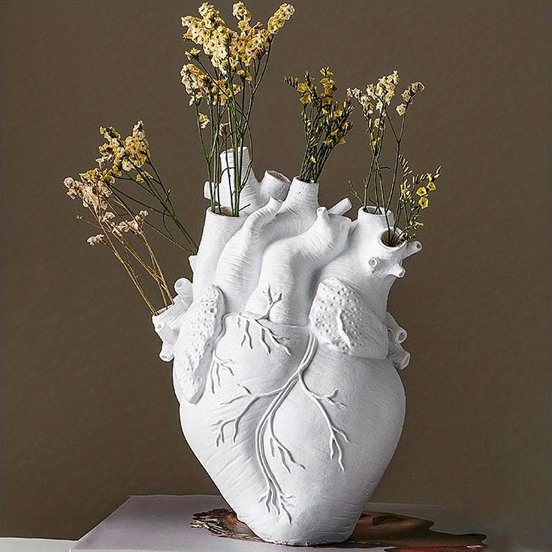 Creative Heart Shaped Resin Vase, 1 Count Heart Shaped Flower Arrangement Vase, Home Decor Ornament for Living Room Bedroom Dining Room