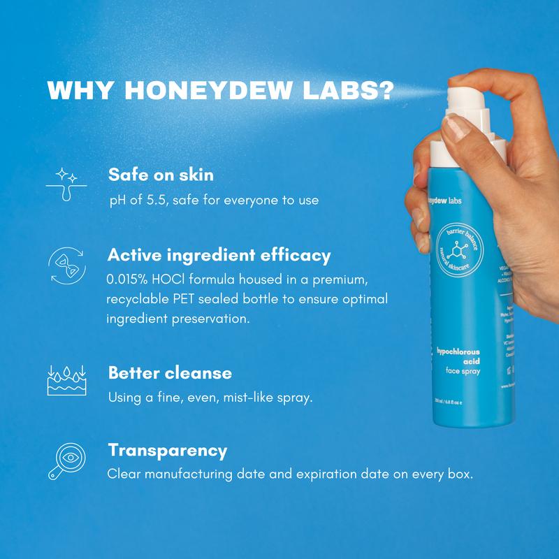 Honeydew Labs 0.015% Hypochlorous Acid Spray (6.8 fl oz) Cleansing Antibacterial Gentle | Hypochlorous Acid