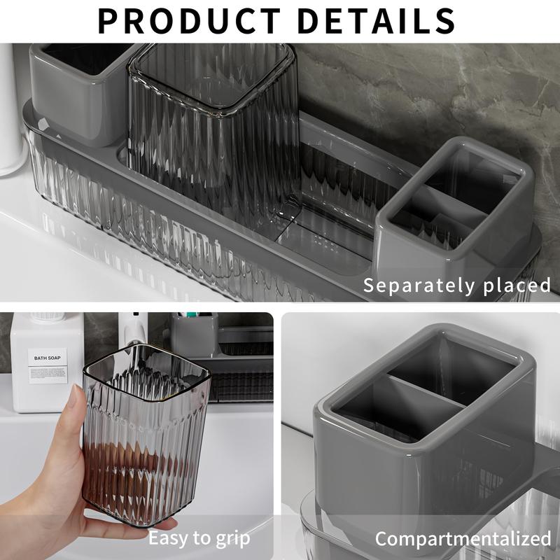 Toothbrush Holder for Bathrooms , 2 cups Toothbrush Organizer for Bathroom Countertop, Toothbrush Holder Toothbrush Storage for Shower , Tooth Brushing Holder Cup Tray and Toothpaste Caddy  - Black