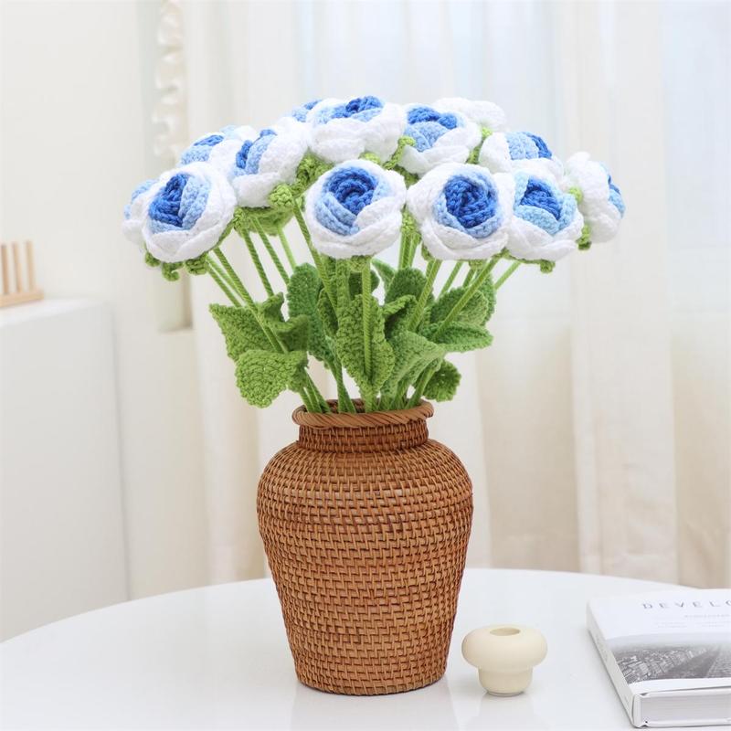 Artificial Flower without Vase, 18pcs Creative DIY Handwoven Knitted Faux Rose Flower, Decorative Flower for Home Decor, Faux Colored Roses Decorations