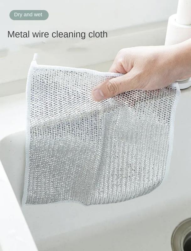 Double-Layer Cleaning Cloth,Stainless Steel Rag,Multipurpose Dishcloth Wet and Dry Use, Pack of 5