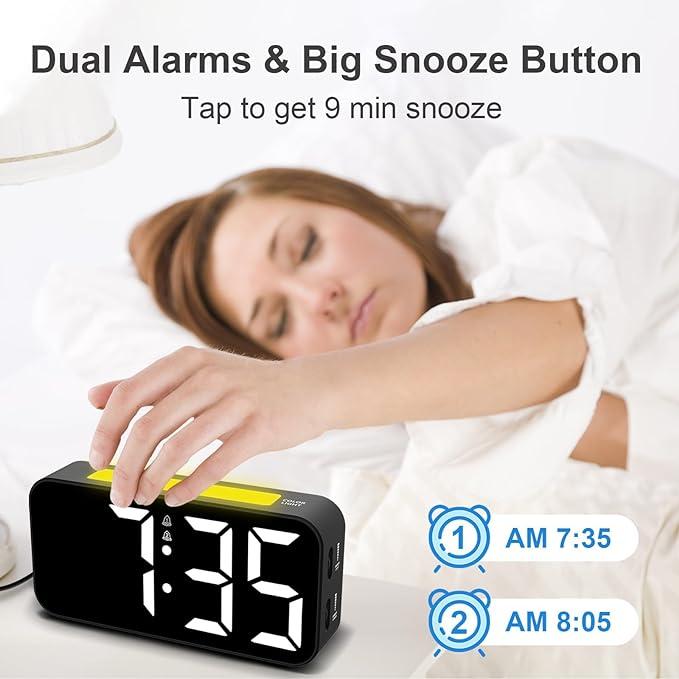 Loud Alarm Clocks for Bedrooms Heavy Sleepers, Digital Clock with Night Light, Large Display, Dual Alarm,