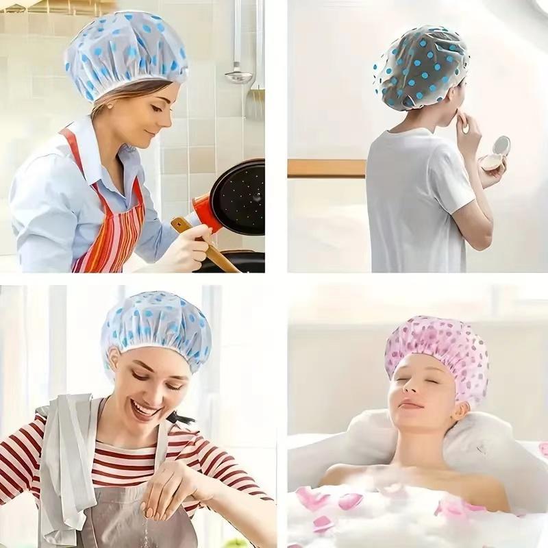 Random Color Reusable Shower Cap, 5 Counts Waterproof Bathing Cap, Elastic Bathing Hat for Women, Bathroom Supplies for Home and Hotel