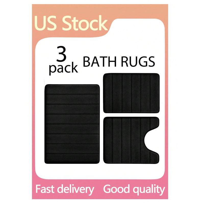 3pcs Set Memory Foam Stripe Bathroom Mat Set Including Non-Slip Absorbent Bath Mat And Soft Quick-Dry Bathroom Rug