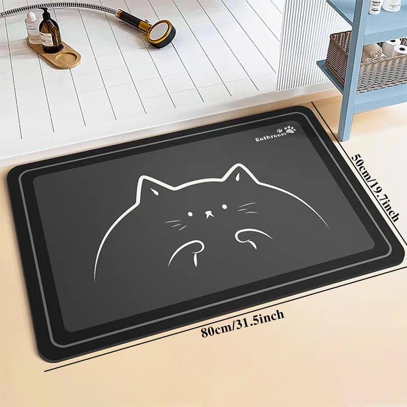 Cartoon Cat Pattern Bath Mat, 1 Count Non-slip Soft Absorbent Bath Rug, Quick Drying Carpet for Home Bathroom Hotel Dormitory