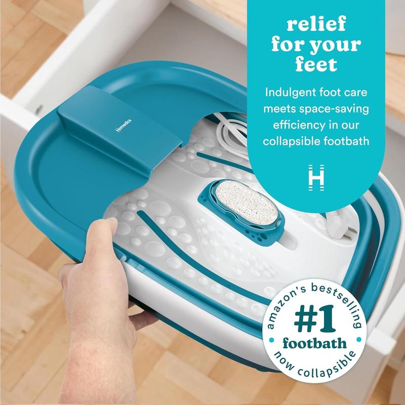 Homedics Bubble Mate Foot Spa, Toe Touch Controlled Foot Bath with Invigorating Bubbles and Splash Proof, Raised Massage nodes and Removable Pumice Stone