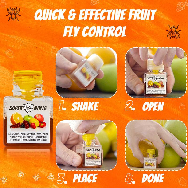 Super Ninja Fruit Fly Trap - Highly Effective Indoor Traps - Environmentally Responsible Fruit Fly Killer - User Friendly - Up to 3 Weeks per Bottle