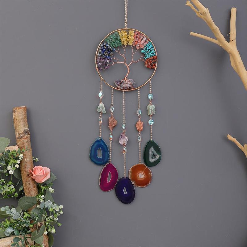 Colorful Tree Of Life Design Dream Catcher, 1 Count Hanging Decoration, Sun Catcher, Home Garden Window Decoration Dream Catcher, Holiday Gift