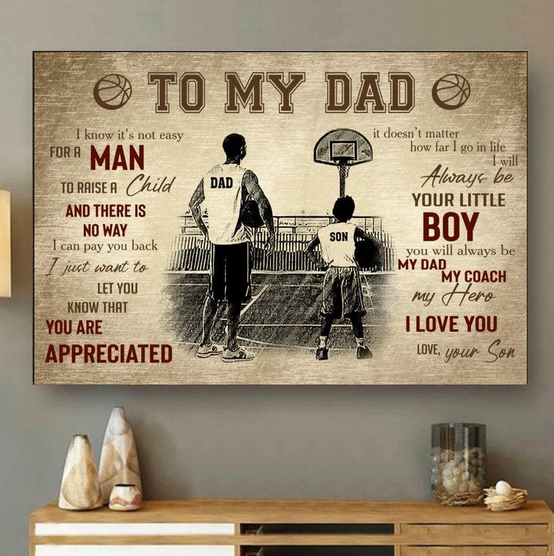 Personalized Basketball Dad Wall Art, To My Dad, I Love You Poster, Perfect Father Day And Birthday Gift Decor Painting