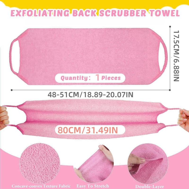 Back Scrubber & Gloves Kit, Nylon Back Exfoliator with Handles, Extended Length Back Washers, Stretchable Pull Strap Exfoliating Washcloth