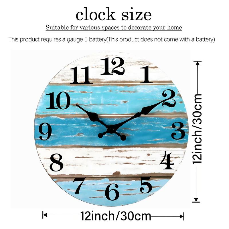 Wooden Wall Clock, 1 Count Battery Powered Beach Themed Silent Wall Clock, Round Wall Clock for Home Kitchen Living Room Office Bathroom Decor(without Battery)