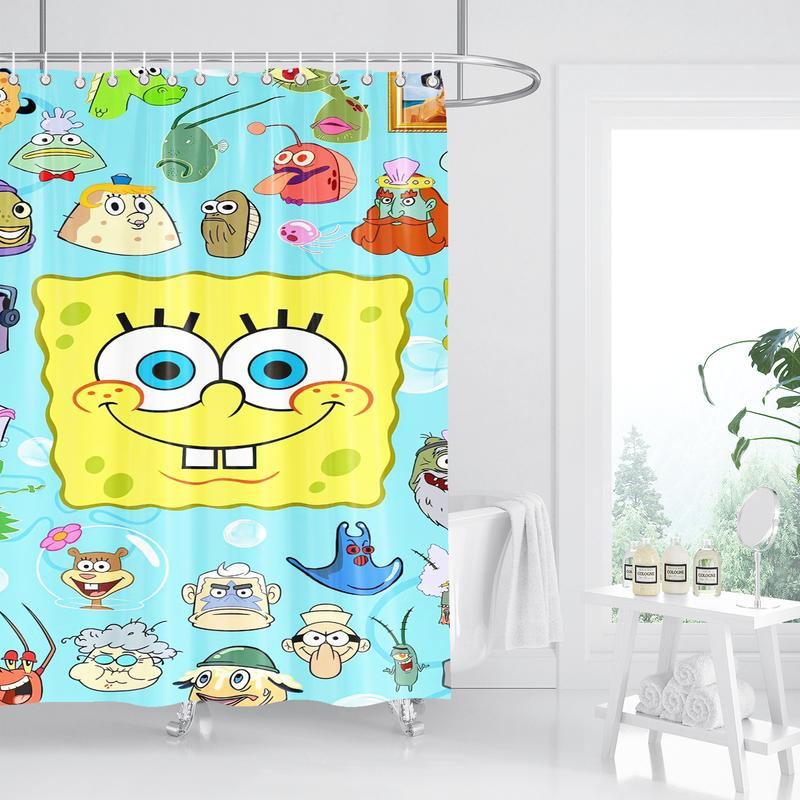 Spongebob Anime Shower Curtain Bathroom Accessories Decor Curtains for Living Room Cute and Funny