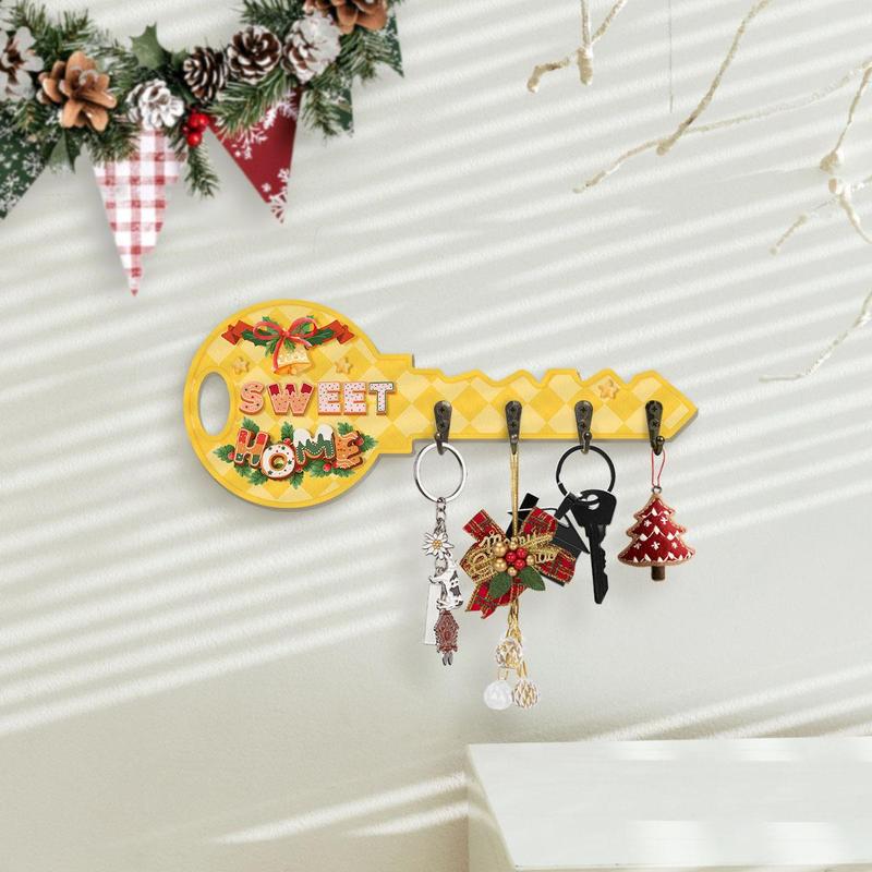 Wooden Key Hanging Board, 1 Count Christmas Themed Wall Key Chain Decoration, Wall Key Hook for Entrance Hallway Front Door, Home Decor