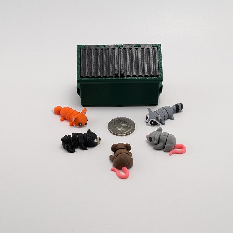 MINI Dumpster & Animals - Unique Articulating 3D Printed Collectible Figurines - Desk Pets - Home Decor - Perfect Gift for Office or Home