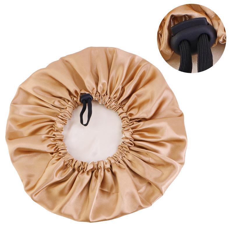 Double-layer Flat Buckle Adjustable Satin Sleeping Cap, 1 Count Solid Color Shower Cap, Hair Care Cap For Women & Men