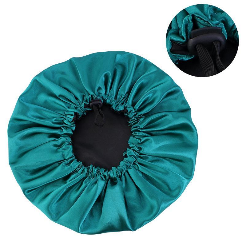 Double-layer Flat Buckle Adjustable Satin Sleeping Cap, 1 Count Solid Color Shower Cap, Hair Care Cap For Women & Men