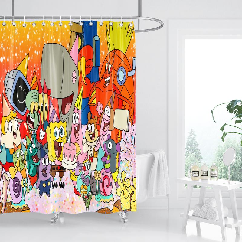 Spongebob Anime Shower Curtain Bathroom Accessories Decor Curtains for Living Room Cute and Funny