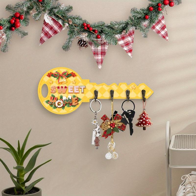 Wooden Key Hanging Board, 1 Count Christmas Themed Wall Key Chain Decoration, Wall Key Hook for Entrance Hallway Front Door, Home Decor