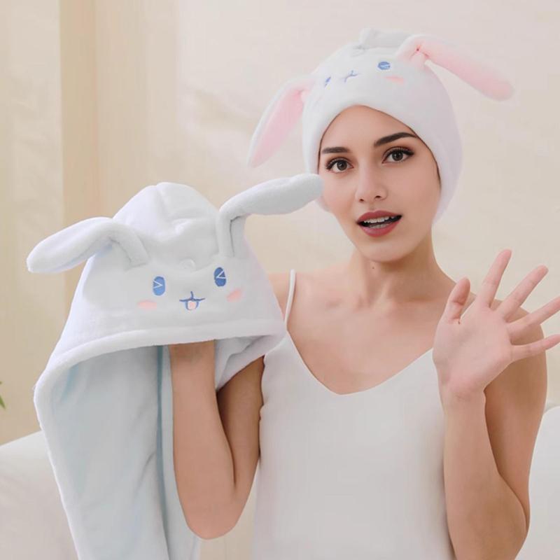 Cute Rabbit Design Hair Drying Towel, 1 Count Reusable Absorbent Hair Towel Wrap, Hair Drying Cap for Women & Girls