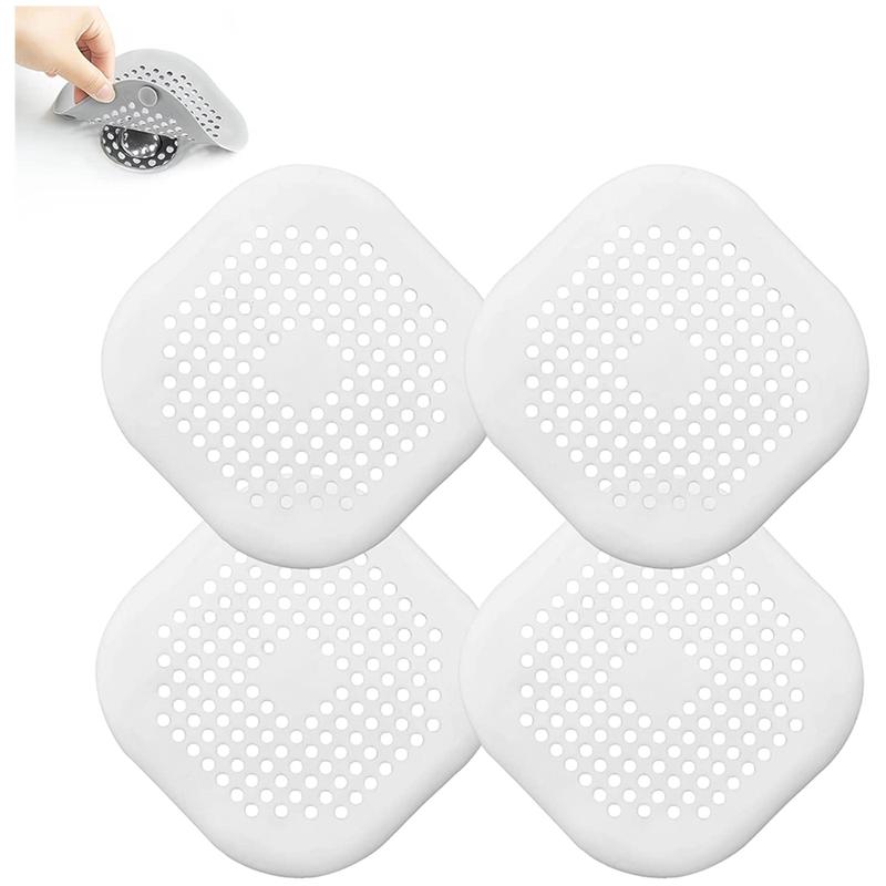 4Pack Square Hair Drain Cover for Shower Silicone Hair Stopper with Suction Cup Filter Catcher