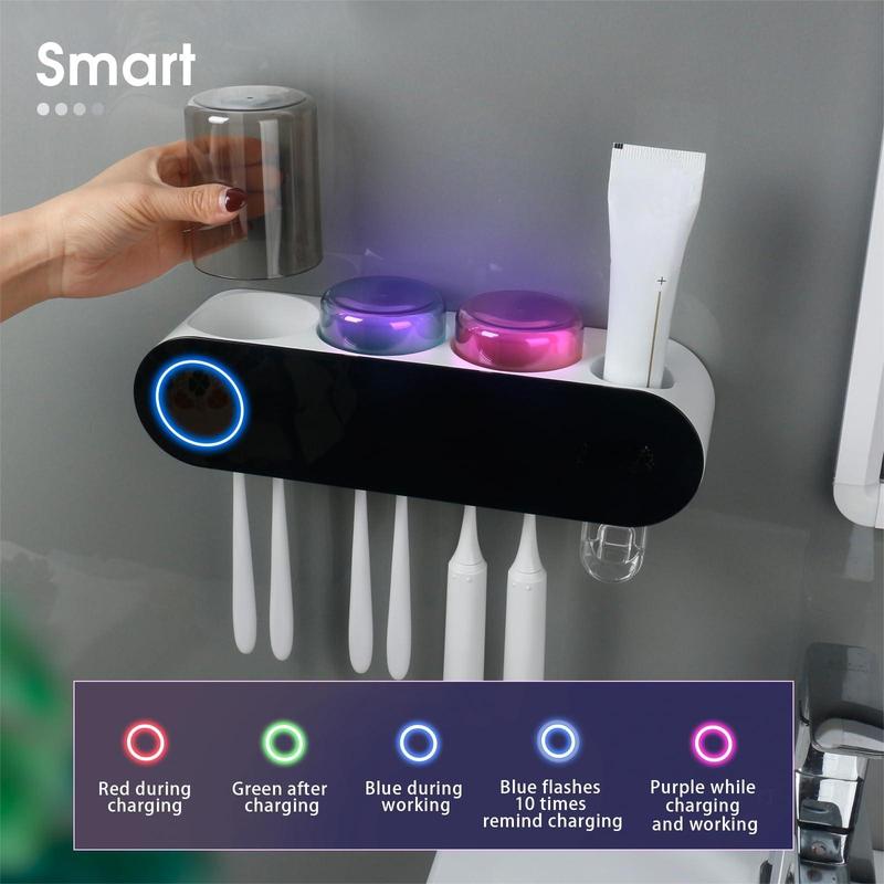 Bathroom toothbrush holder, holder smart home, wall mounted, with toothpaste dispenser Light