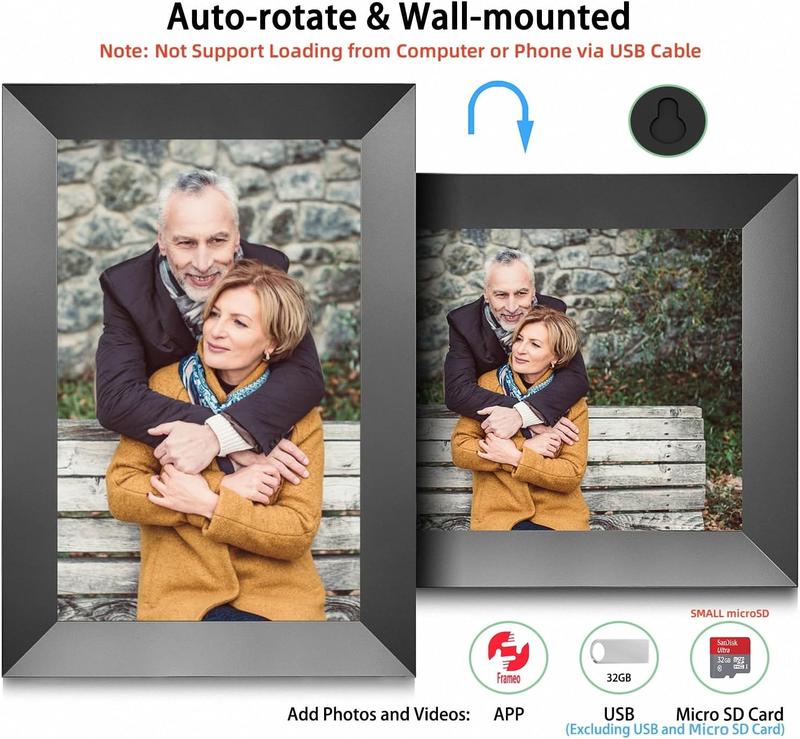 Frameo 10.1 Inch WiFi Digital Photo Frame with IPS Touch Screen HD Display, Easy to Send Picture and Video Remotely via APP from Anywhere, 16GB Large Storage, Auto Rotate, Slideshow, Wall Mountable