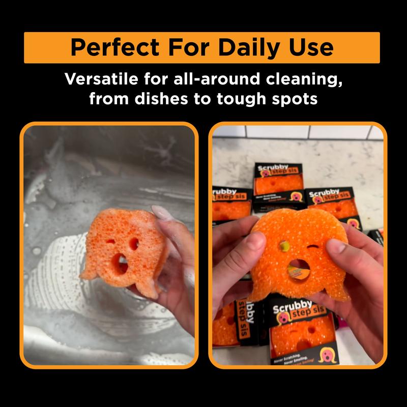 Scrubby Step Sis 3 Pack: The Ultimate Sponge & Scour Pad Combo! Your Kitchen's Best Companion for Utensil Cleaning, Pots, Pans, and Stainless Surfaces. Perfect for Dishes, Grime, and Tough Messes! Get Your Home Sparkling Clean!