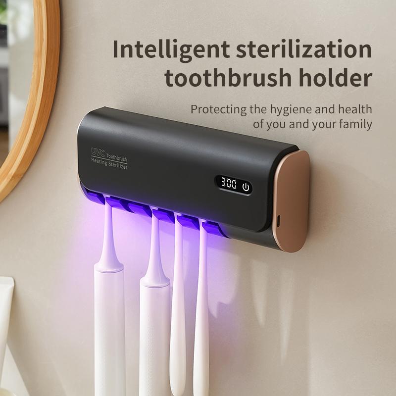 Smart Toothbrush Sterilizer, 1 Count USB Powered Wall Mounted Toothbrush Holder, Punch Free UV Sterilization Toothbrush Holder for Home Bathroom Salon Hotel, Bathroom Accessory Toothbrush Protector