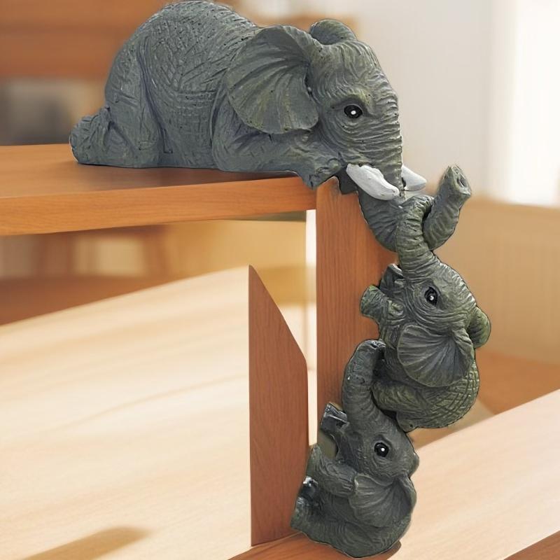 Elephant Design Desktop Ornament, 3 Counts set Resin Elephant Figurine, Desktop Decoration for Office Courtyard Home Decor Supplies