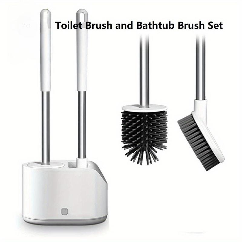 Toilet Brush Set, 3 Counts set Long Handle Toilet Brush with Holder, Toilet Cleaning Brush Set for Home Bathroom Dormitory Hotel