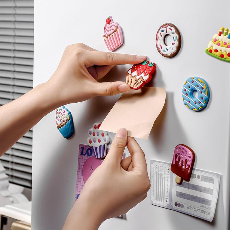 Random Pattern Cartoon Cake Design Fridge Magnet, 6 Counts set Creative Magnetic Sticker, Cute Decorations for Home Kitchen Refrigerator