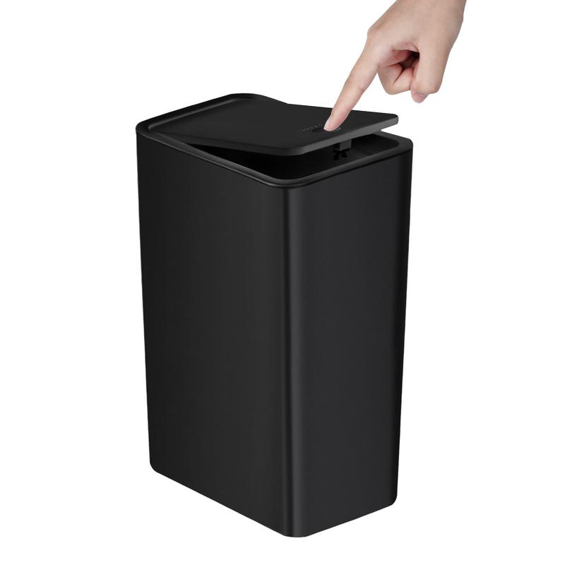 Bathroom Trash Can with Lid, 10 Liter  2.6 Gallon Slim Garbage Can, Small Trash Bin Waste Basket with Pop-Up Lid for Kitchen, Bedroom, Living Room, Office (Black)