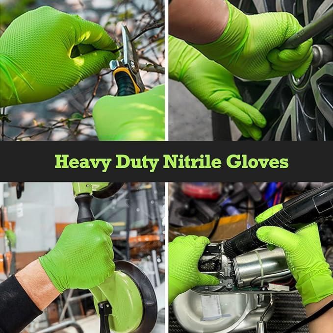 Diamond Heavy Duty 8mil Green Nitrile Disposable Gloves - Latex-Free & Powder-Free Cleaning Food Gloves Hand Household Kitchen 100-ct