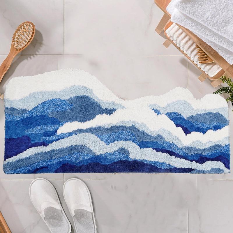 Wave Pattern Bathroom Rug, Multi-size Non-slip Machine Washable Water Absorption Bath Mat, Art Decorative Carpet for Home Bathroom Hotel Salon Living Room Bedroom