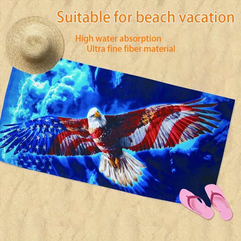 Eagle Pattern Beach Towel, Beach Blanket, Mat, Portable Quick Drying Beach Towel, Beach Blanket, Mat, Soft Absorbent Towel, Suitable for Yoga, Tourism, Swimming, Beach, Fitness, Camping, Gifts