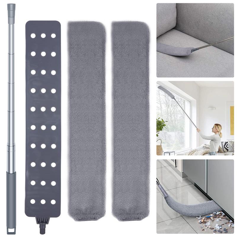 Retractable Gap Dust Cleaner Cleaning Tools with 2 Microfiber Dusting Cloths Long Handle 60inches Washable and Retractable Duster Brush for Cleaning Under Appliances Furniture Couch Fridge Sofa Sweep - Grey