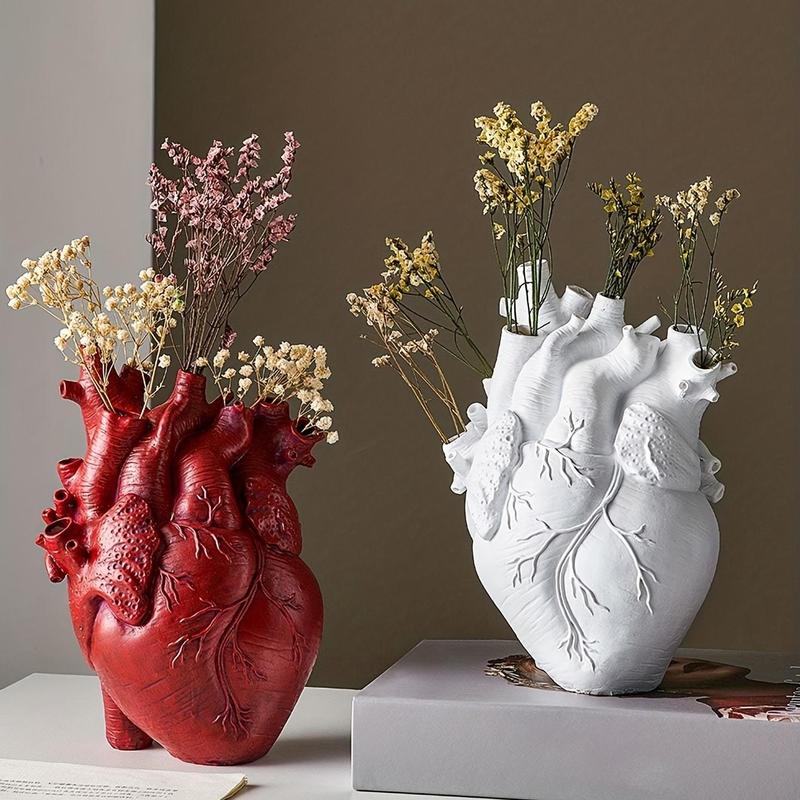 Creative Heart Shaped Resin Vase, 1 Count Heart Shaped Flower Arrangement Vase, Home Decor Ornament for Living Room Bedroom Dining Room