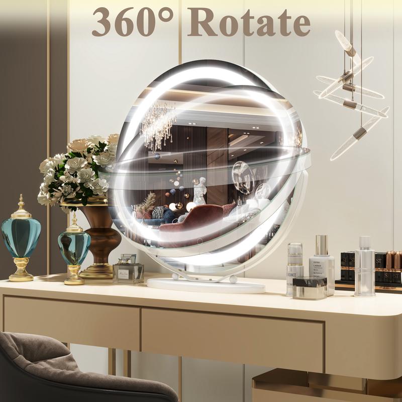 FENNIO 20inches Vanity Mirror with Lights, 3 Colors Dimmable, Round Lighted Makeup Mirror, 360°Rotation, Smart Touch, White Gold, Best Decor Gift