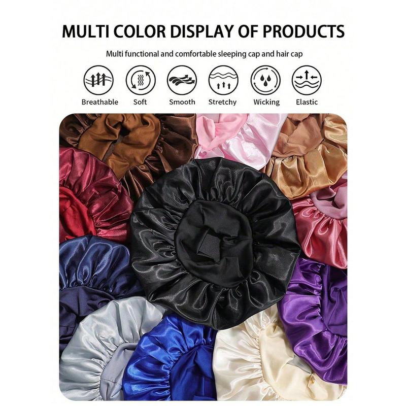 2pcs Women Solid Color Wide Brim Elastic Satin Soft Comfortable Breathable Everyday Hair Care Sleep Cap