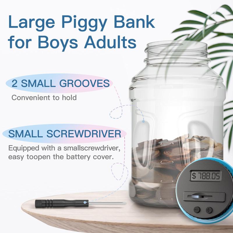 Smart Piggy Bank for Kids，1.8L Creative Challenge Savings Bank with LCD Display，Coins Saving Box & Fun Gift ， Decor Ornaments